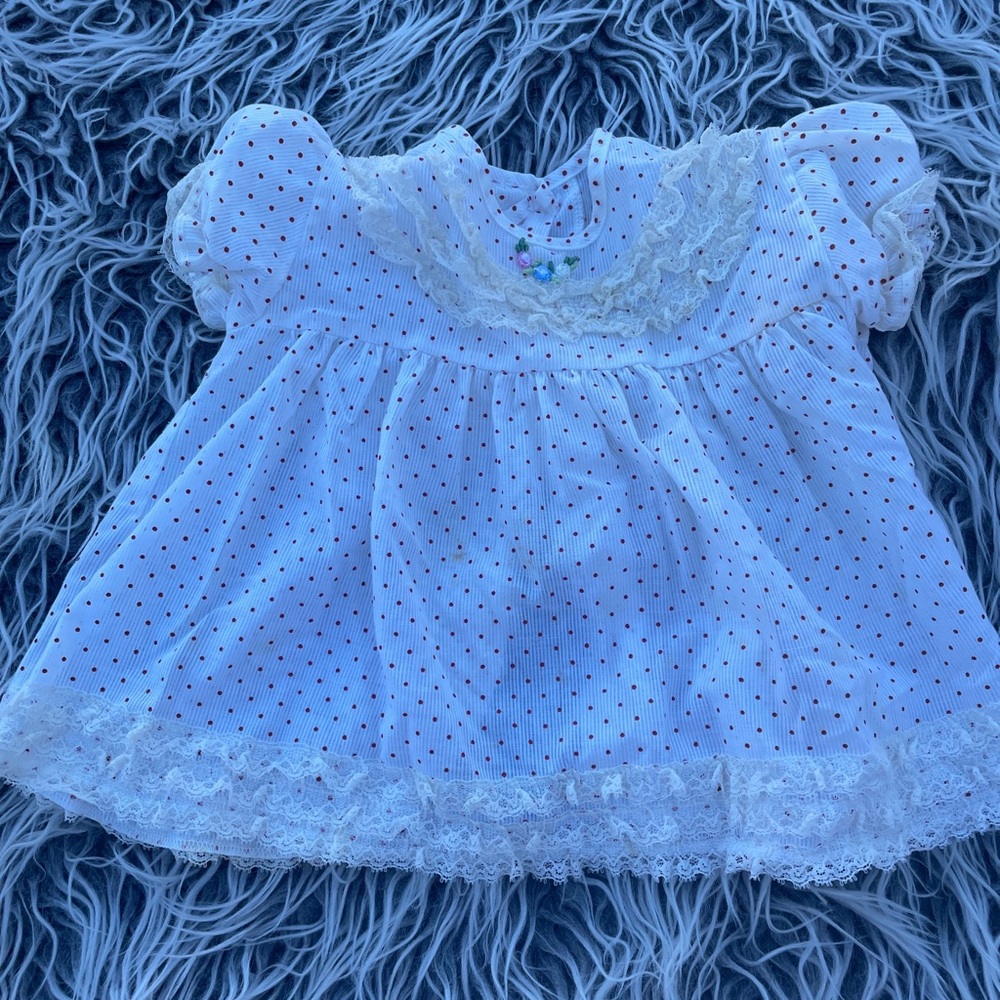 VINTAGE Cutest One Infant Baby Lace Split Back Dotted Dress | 0-3 Months.
